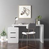 Mular 47" White 3-Drawer Writing Desk with Storage Cabinet for Office