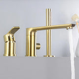 Brushed Gold Deck-Mount Roman Bathtub Filler Faucet with Handshower Solid Brass