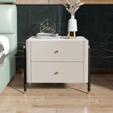 Modern Luxury Gray Nightstand 2-Drawer Bedside Table with Stone Top