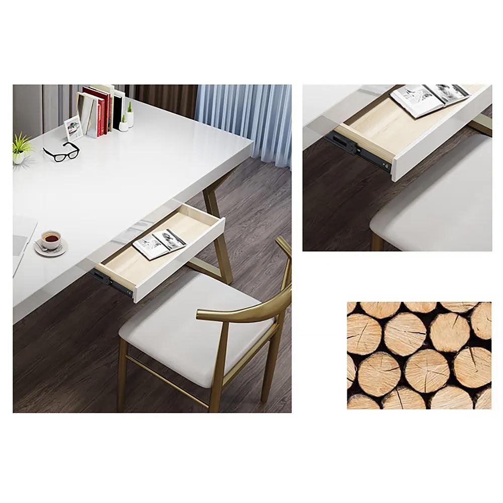 47 Rectangular Modern Home Office Desk with Solid Wood Table Top & Gold  Frame - White / 55.1L x 27.6W x 29.5H