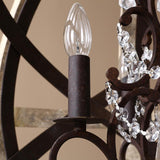 Candelabro retro de madera envejecida de 5 luces con detalles de cristal