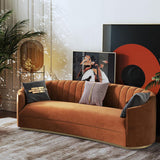 Sofá curvo moderno de terciopelo de 70.9" en naranja con base de acero inoxidable