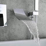 Grifo de llenado de tina de montaje en pared moderno en cascada de una sola manija y ducha de mano en negro mate