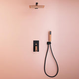 Sistema de ducha de pared Cabezal de ducha tipo lluvia de 10" con ducha de mano Negro y oro rosa