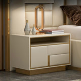 Modern Off-White Wooden Nightstand PU Leather Upholstery with 1 Drawer