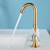 Gold Bathroom Widespread Sink Faucet Double Crystal Handle Solid Brass