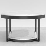 Table basse en marbre moderne à 2 niveaux en noir et blanc avec cadre en métal étagère