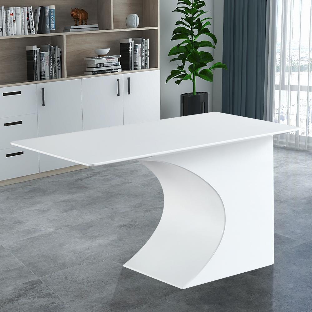 47 Rectangular Modern Home Office Desk with Solid Wood Table Top & Gold  Frame - White / 55.1L x 27.6W x 29.5H