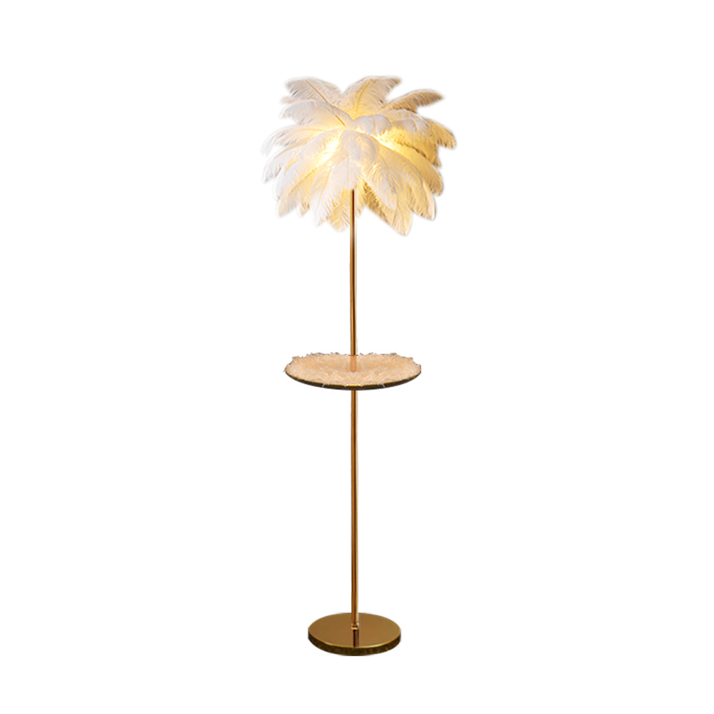 Rosa Feder-Gold-Stehlampe Einzigartige Baum-Stehlampe - Weiss / US-Stecker  / Ohne Regal