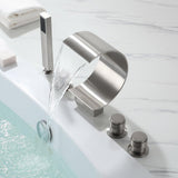 Mooni Modern Waterfall Roman Tub Filler Deck Mount with Handshower Solid Brass