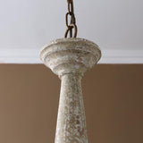 Lámpara de araña estilo vela de 6 luces de madera envejecida con volutas blancas retro