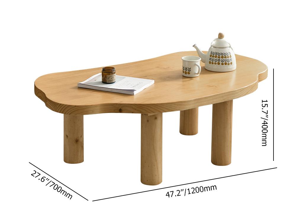 Farmhouse Pine Wood Coffee Table Cloud Shaped in Natural with 4 Legs