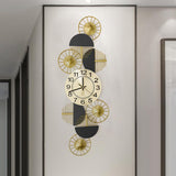 Reloj de pared geométrico de lujo negro y dorado Decoración de arte de metal grande