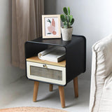 Rustic Small Nightstand in Black Square Bedside Table with Drawer & Shelf  & Wooden Legs