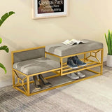 39.4" Gray Shoe Storage Bench Entryway Bench Velvet Upholstered with Metal Frame