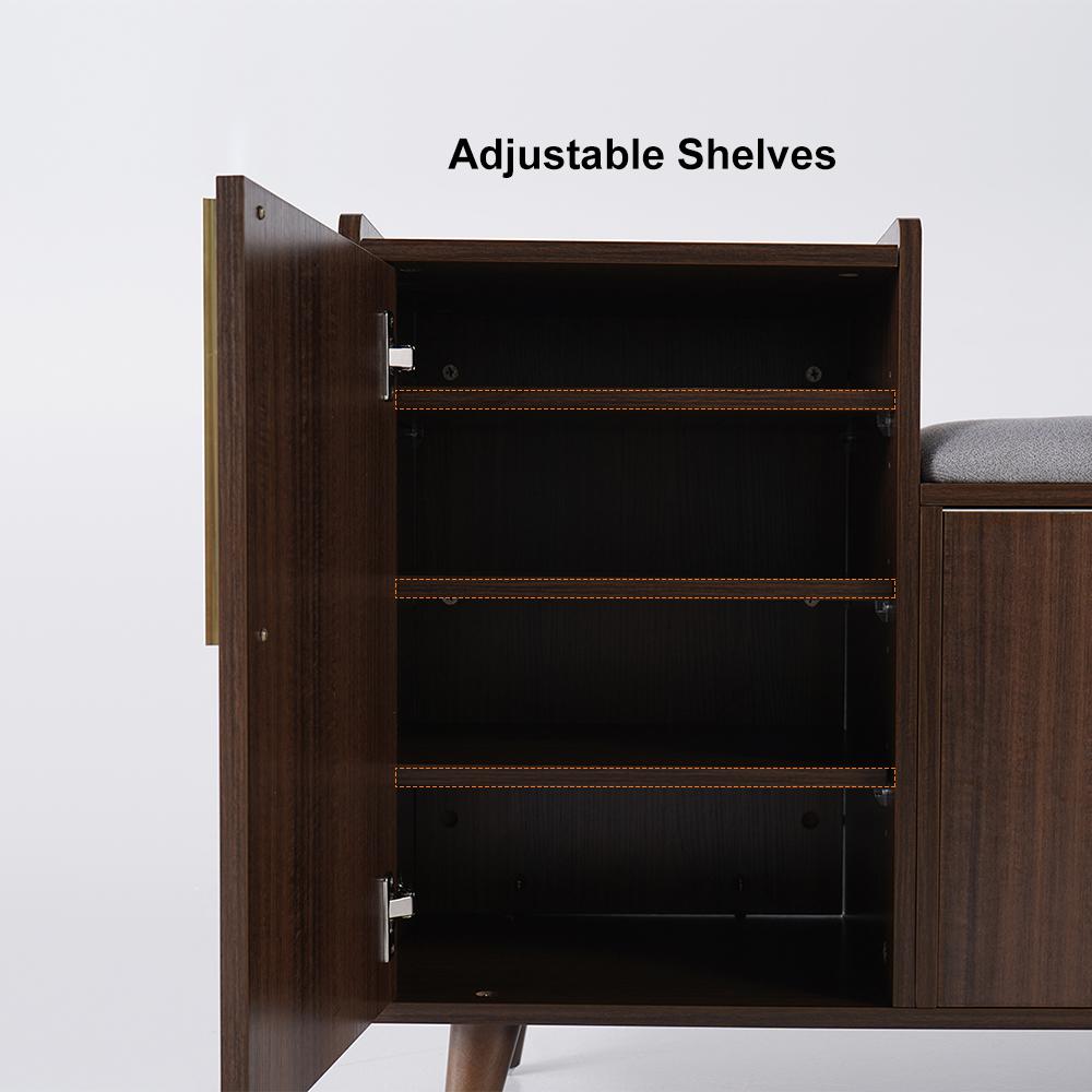 Walnut Upholstered Shoe Storage Cabinet with Door & Shelf Entryway Shoe Storage Bench