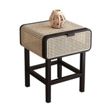 Wooden Walnut Nightstand Rattan Drawer for Bedroom Living Room Storage Bedside Table