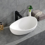 Badezimmer-Waschbecken aus Steinharz, oval, modernes Kunst-Waschbecken, weiß glänzend, mit Pop-Up-Abfluss