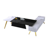 L-Shaped Modern Right Hand Corner Executive Desk with Storage in White & Gold & Black