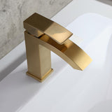 Grifo de lavabo de baño montado en cubierta de un solo orificio de oro cepillado de estilo contemporáneo