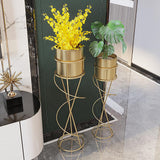 Nordic Round Metal Plant Stand Standing Plant Shelf in Gold