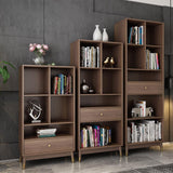 Ultic Modern Walnut Bookshelf Bookshelf مع إطار معدني ودرج