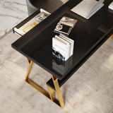 39" Rectangular White Computer Desk with Drawer and Shelf Gold Leg