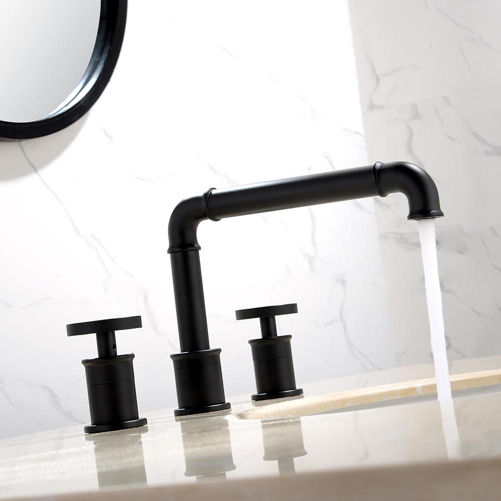 Ruth Industrial Pipe Matte Black Bathroom Widespread Sink Faucet Double Handles