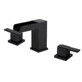 Mero Modern Waterfall Widespread Double Handle Right-Angled Bathroom Sink Faucet in Matte Black Finish