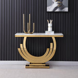 59.1" Gold & Black Marble Console Table Narrow Rectangular Entryway Table