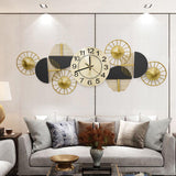 Reloj de pared geométrico de lujo negro y dorado Decoración de arte de metal grande