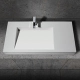 101,6 cm großes, wandhängendes Steinharz-Badezimmer-Waschbecken mit Rampe in mattem Weiß
