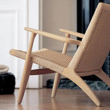Sillón Japandi de madera maciza para exteriores, sillón para patio, sillón, asiento tejido con cuerda de papel Kraft