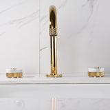 Gold Aerated Spout Widespread Bathroom Sink Faucet Solid Brass