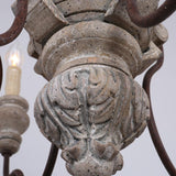 ビンテージ コテージ 6灯 ディストレスト ウッド 彫刻 キャンドル スタイル アンティーク シャンデリア メタル ラスト