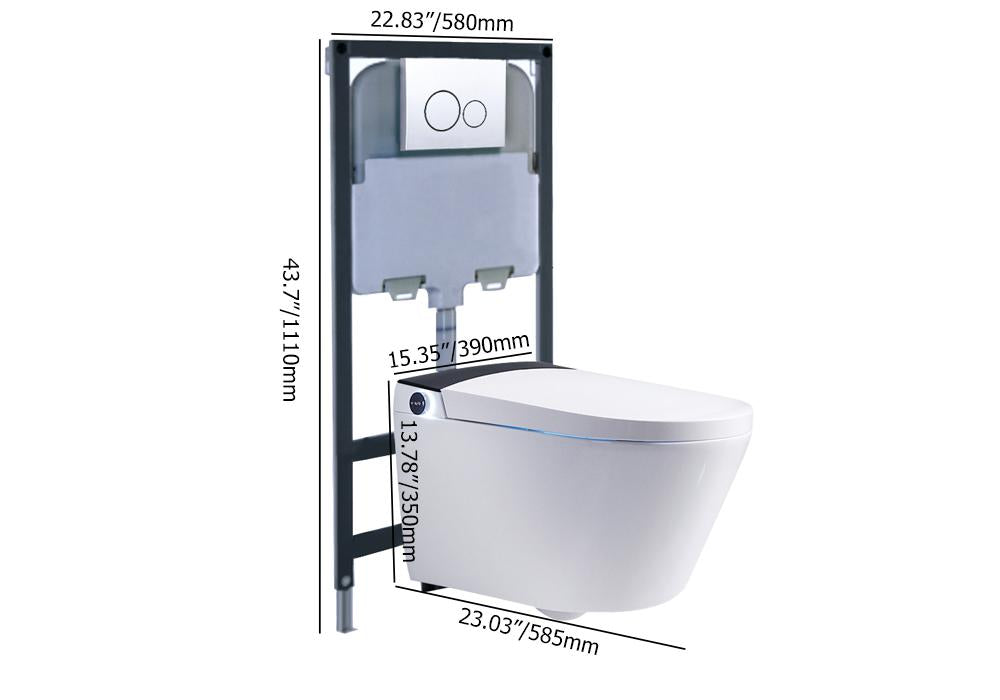 White & Black Elongated One-Piece Wall Mounted Automatic Toilet with In-Wall Tank