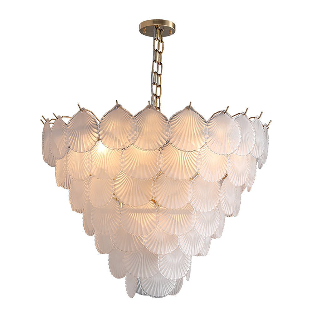 8-Light Contemporary White Tiered Glass Chandelier with Shell-Shaped