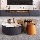 4-Piece Round Swivel Coffee Table Set with 2 Ottomans-Richsoul-Coffee Tables,Furniture,Living Room Furniture