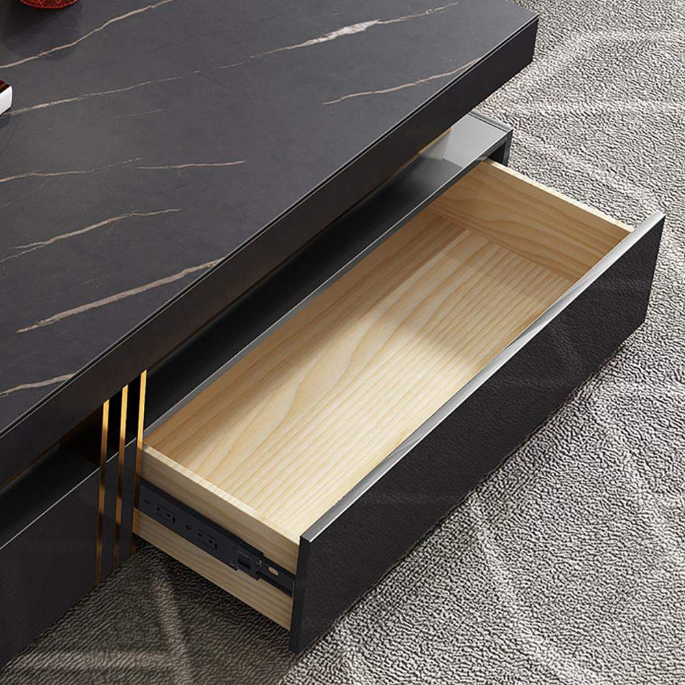43.3" Modern Black Square Storage Coffee Table Stone Top & 4 Wood Drawers-Richsoul-Coffee Tables,Furniture,Living Room Furniture