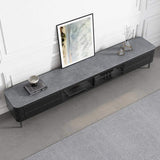 86.6" Contemporary Black Stone Top TV Stand with 2 Tempered Glass Doors-Furniture,Living Room Furniture,TV Stands