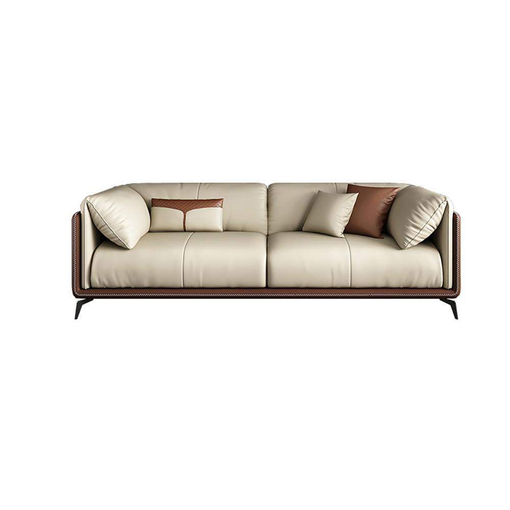 3 Pieces Living Room Set Microfiber Leather Upholstered Sofa in Brown & Beige-Furniture,Living Room Furniture,Living Room Sets