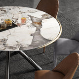 53" Modern Round Dining Table Faux Marble Tabletop for 6 Person