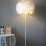 Modern Floor Lamp with Feather Shade Standing Lamp for Living Room in White