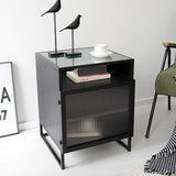 Nordischer minimalistischer schwarzer Nachttisch Nachttisch mit Glastür und 2 Regalen