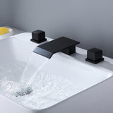 Moda Matte Black Waterfall Widespread Bathroom Sink Faucet Square Double Handle