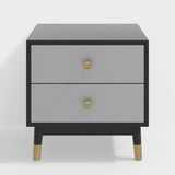 Modern Nightstand with 2 Drawers in Gray with Metal Legs
