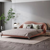 Light Pink Queen Bed Velvet Upholstered Platform Bed with Metal Legs