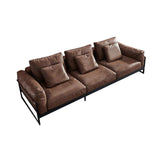 86" Modern Brown Microfiber Leather 3-Seater Sofa with Pillow Back-Furniture,Living Room Furniture,Sofas &amp; Loveseats