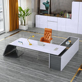 L-Shaped Right Hand Modern White Office Desk with Storage