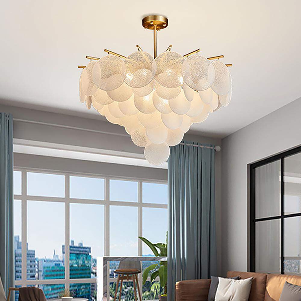 Postmodern 9-Light Tiered Glass Chandelier with Adjustable Hanging Rod in Brass-Richsoul-Ceiling Lights,Chandeliers,Lighting